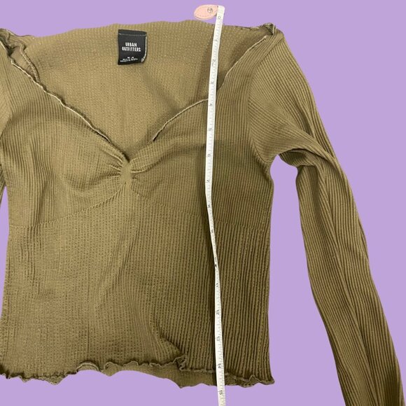 Urban Outfitters Olive Green Ribbed Long Sleeve Crop Top (Size M) - Picture 4 of 8